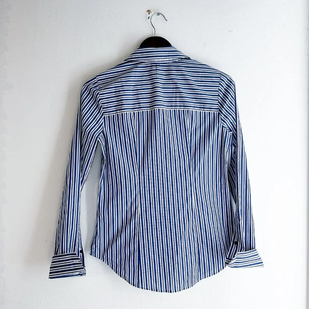 Veronica Beard Libby Striped Poplin Button Down Shirt in Classic Blue - Picture 4 of 10